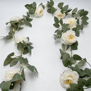 LED lyskæde med champagnehvide blomster og grønne blade - 2 m 20 LED